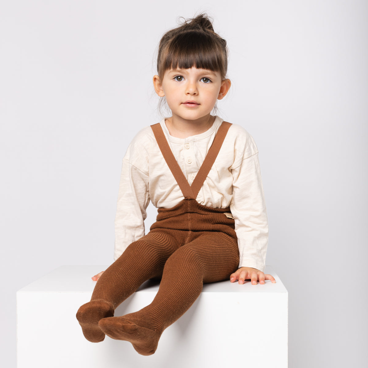Pančuchy na traky s prímesou baby alpaky vlny -  Oriešková hnedá