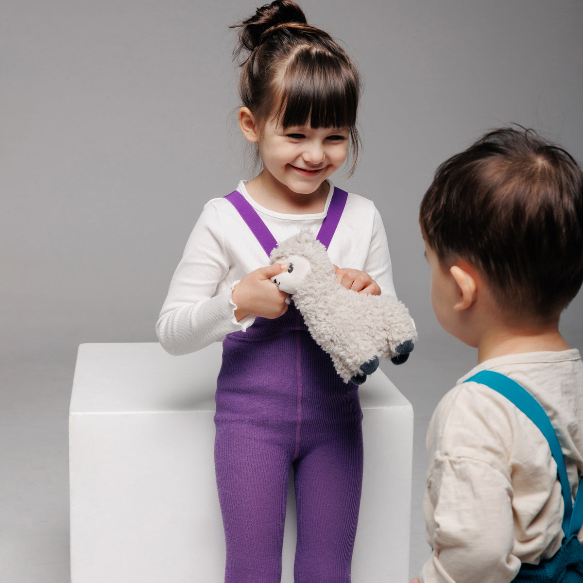 Pančuchy na traky s prímesou baby alpaky vlny - Slivková Fialová